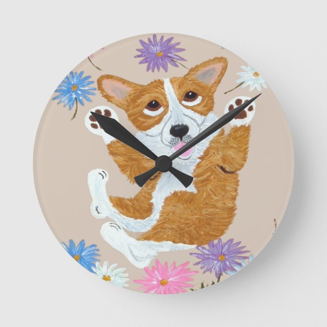 Corgi Wall Clock Runde Wanduhr (Vorderseite)