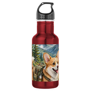 Corgi Wandern in Bergen Aquarell   Edelstahlflasche