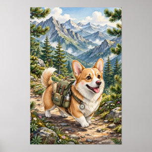 Corgi Wandern in Bergen Aquarell Poster