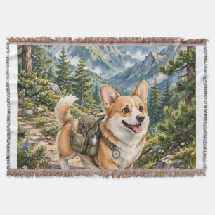 Corgi-Wanderung in Bergen Aquarell-Wurfdecke Decke