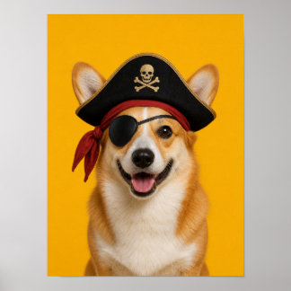 Corgi-Wandkunst — Halloween-Pirat-Haustier-Porträt Poster