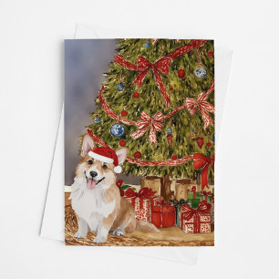 Corgi Watercolor Unter dem Weihnachtsbaum Karte