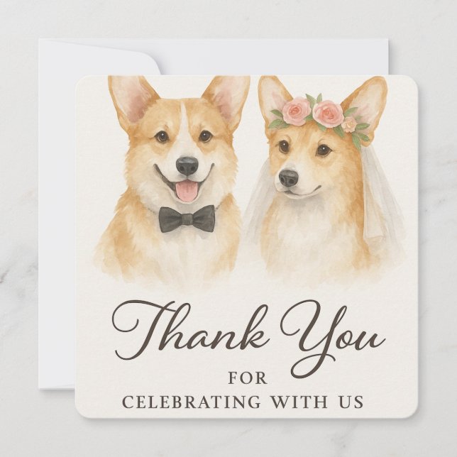 Corgi Watercolor Wedding Vielen Dank (Vorderseite)