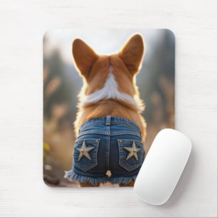 Corgi Wearing Denim Shorts Mousepad