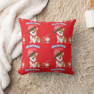 Corgi-Weihnachten-im-Juli-Schmuck Kissen