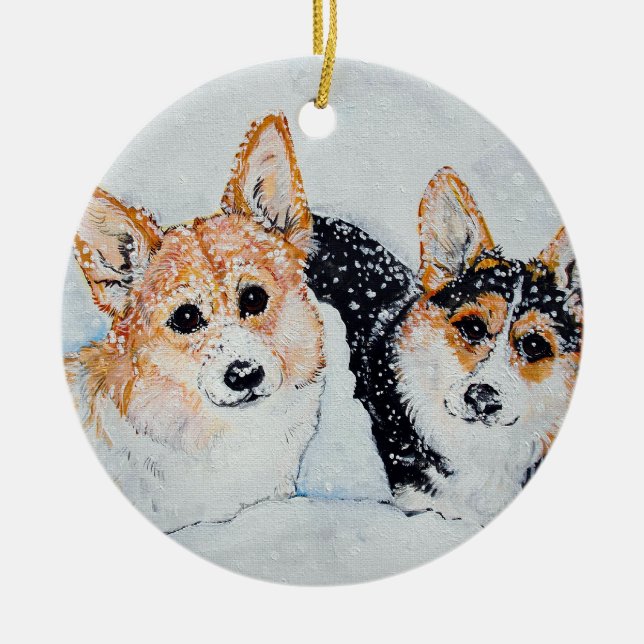 Corgi-Weihnachten Keramikornament (Vorne)