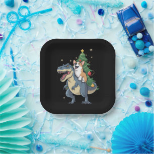 Corgi-Weihnachts-Dinosaurier-Baum Rex-Fest Xmas  Pappteller