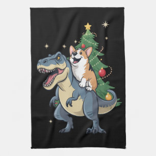 Corgi Weihnachts-Dinosaurier-Baum Rex Urlaub Xmas  Geschirrtuch