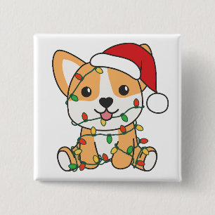 Corgi Weihnachts-Wintertiere Hund Button