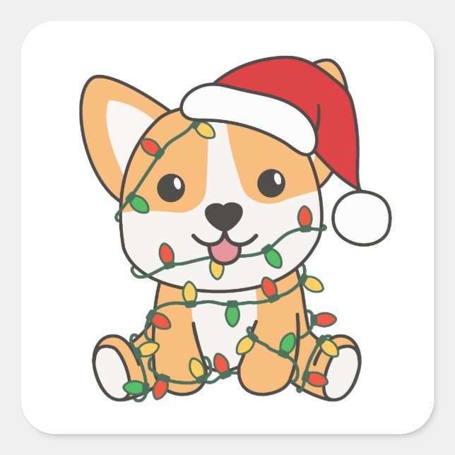 Corgi Weihnachts-Wintertiere Hund Quadratischer Aufkleber (Vorderseite)