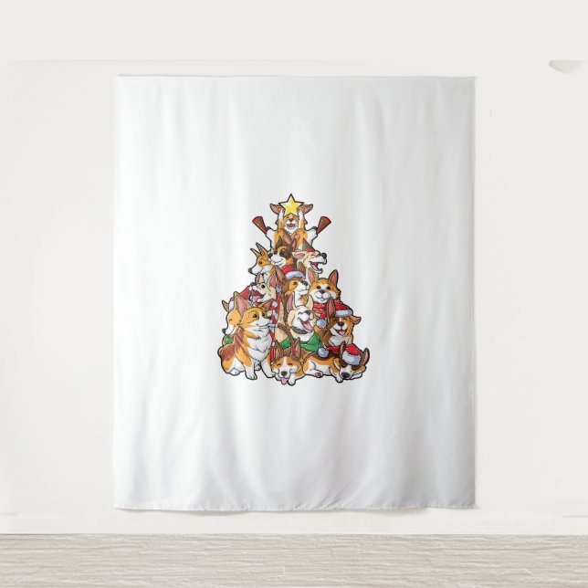 Corgi Weihnachtsbaum Dog Santa Merry Corgmas Xmas Wandteppich (Vorderseite)