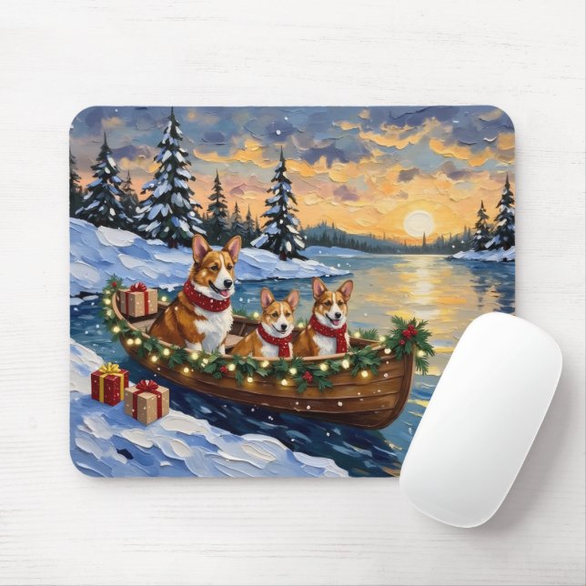 Corgi-Weihnachtsboot-Feiertag Mousepad (Mit Mouse)