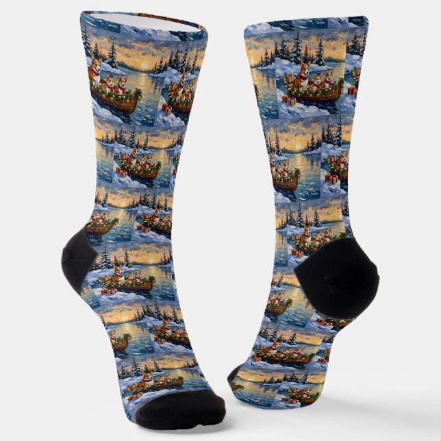 Corgi-Weihnachtsboot-Feiertag Socken (Gewinkelt)