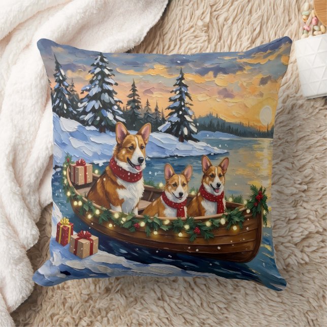 Corgi Weihnachtsboot Urlaub Kissen (Decke)