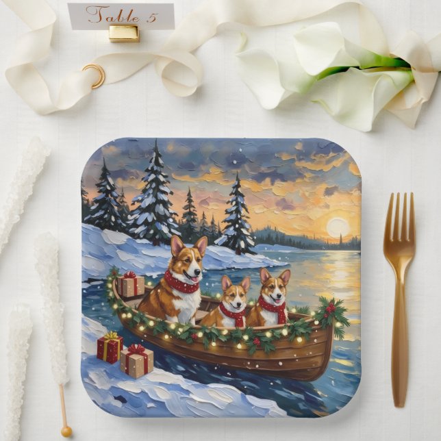 Corgi Weihnachtsboot Urlaub Pappteller (Hochzeit)