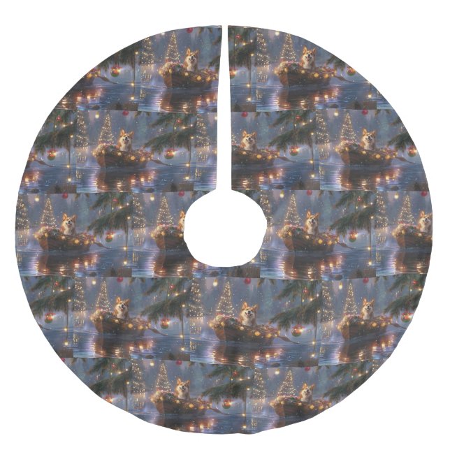 Corgi Weihnachtsfeiertage Polyester Weihnachtsbaumdecke (Vorderseite)