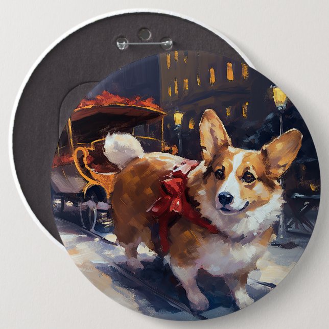 Corgi Weihnachtsfestive Saison Button (Vorne & Hinten)