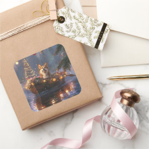 Corgi Weihnachtsfestliche Reise Quadratischer Aufkleber