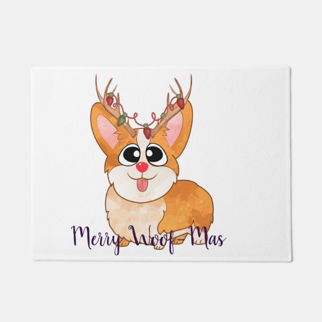 Corgi, Weihnachtshund, Funny Cartoon Fußmatte (Vorderseite)