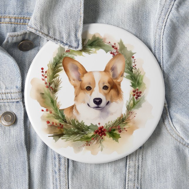 Corgi-Weihnachtskranz Festiver Hund Button (Beispiel)