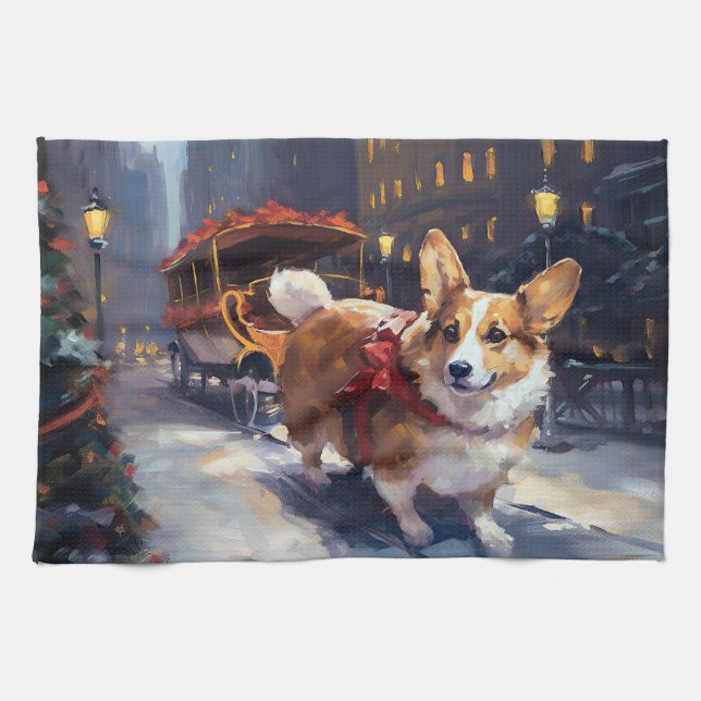 Corgi Weihnachtssaison Geschirrtuch (Horizontal)