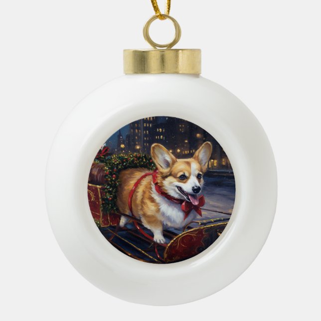 Corgi Weihnachtssaison Keramik Kugel-Ornament (Vorderseite)