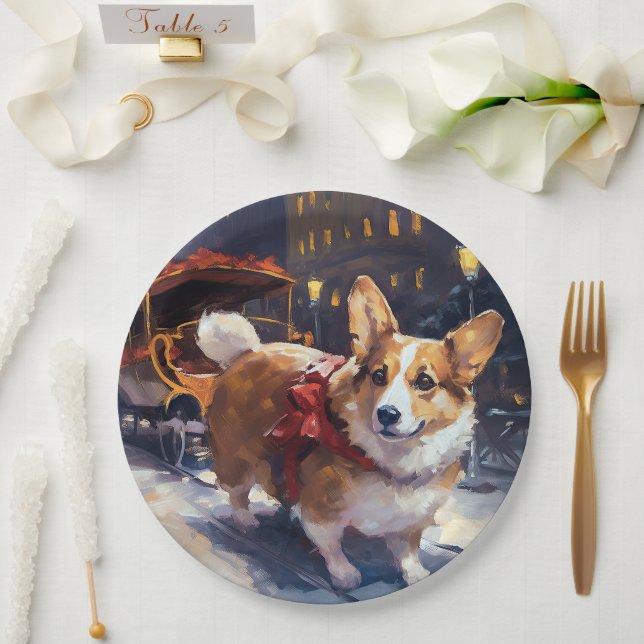 Corgi Weihnachtssaison Pappteller (Hochzeit)
