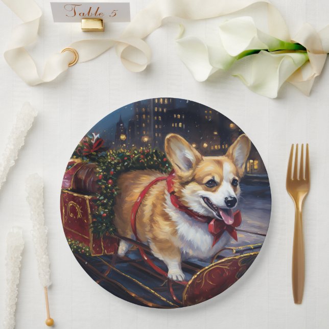 Corgi Weihnachtssaison Pappteller (Hochzeit)