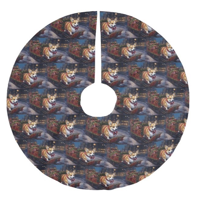 Corgi Weihnachtssaison Polyester Weihnachtsbaumdecke (Vorderseite)