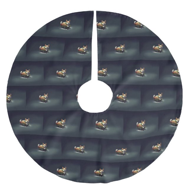 Corgi Weihnachtsschnee Winter Polyester Weihnachtsbaumdecke (Vorderseite)