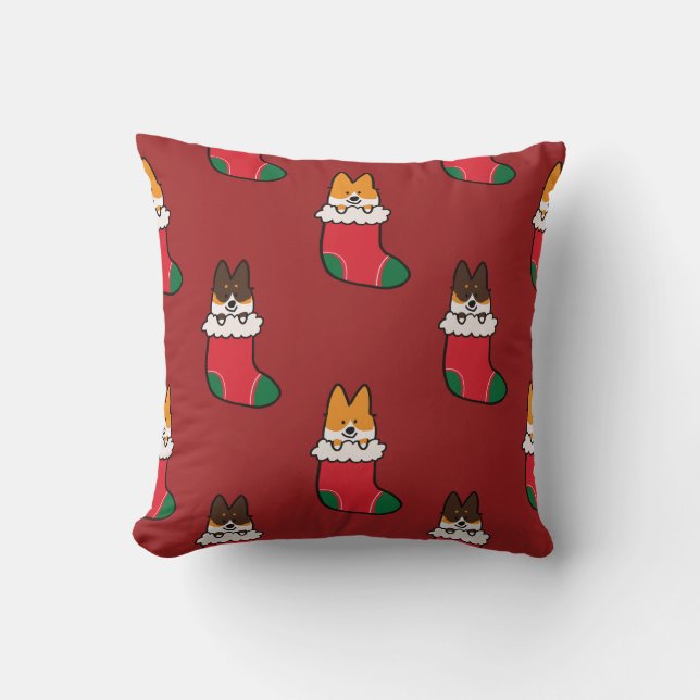 Corgi-WeihnachtsStrumpf-Muster-Kissen Kissen (Vorderseite)