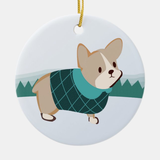Corgi-Weihnachtsverzierung Keramikornament (Vorne)