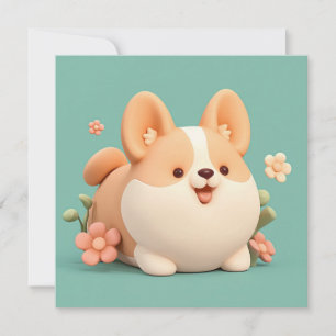 Corgi-Welpe 3D-Ton-Style Blumenwiese Postkarte