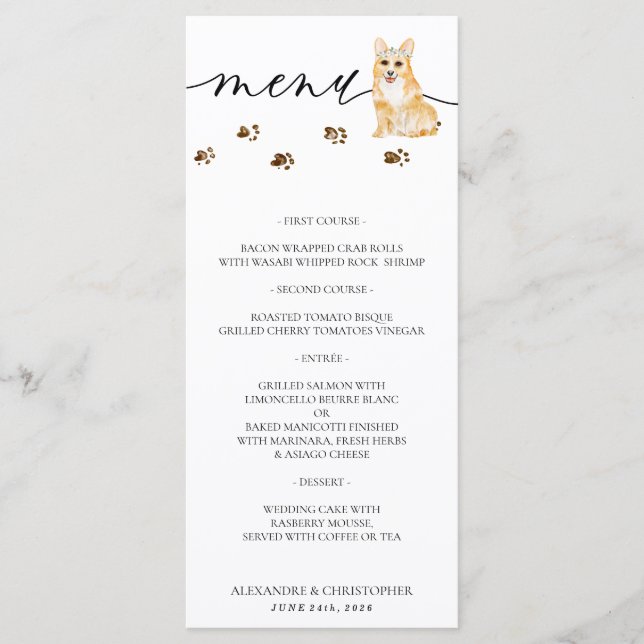 Corgi Welpe Dog Wedding Party Menükarte (Vorderseite)
