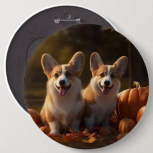 Corgi Welpe Herbstfreude Kürbis Button