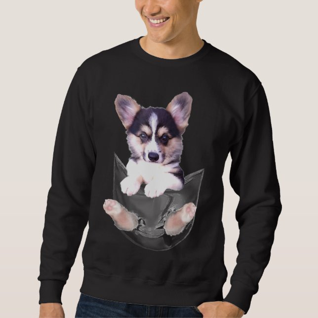 Corgi Welpe in Pocket Sweatshirt (Vorderseite)