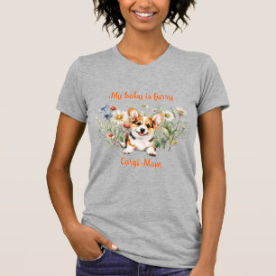 Corgi-Welpe in Wildblumen mit individuellem Text  T-Shirt
