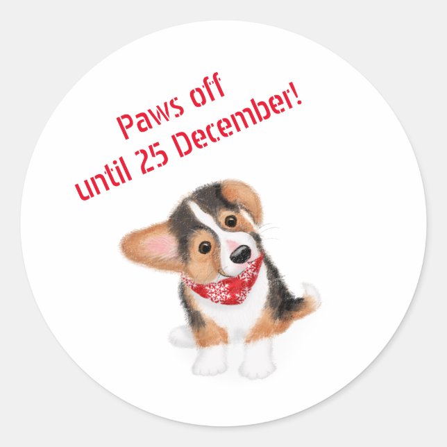 Corgi Welpe "Pfoten off bis 25 Dec" Aufkleber (Vorderseite)