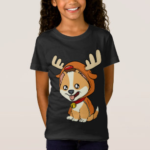 Corgi Welpenhund gekleidet als Rentierhunde Xmas T-Shirt