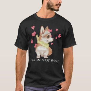 Corgi-Welpenliebe Auf Den Ersten Blick Wasserfarbe T-Shirt