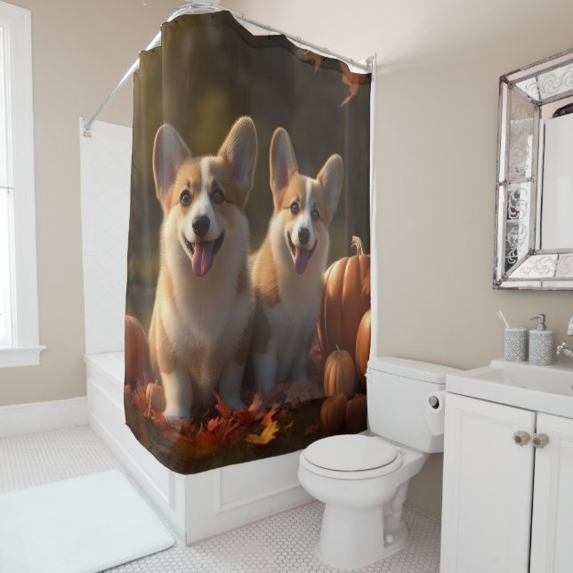 Corgi Welppy Autumn Delight Pumpkin Duschvorhang (Beispiel)