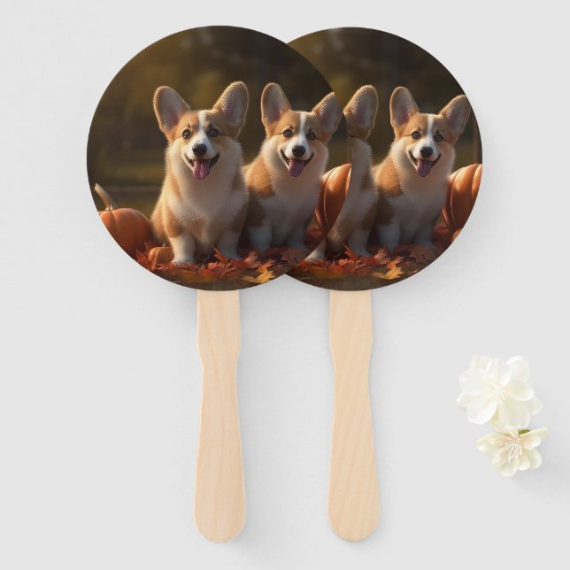 Corgi Welppy Autumn Delight Pumpkin Fächer (Vorne und Hinten)