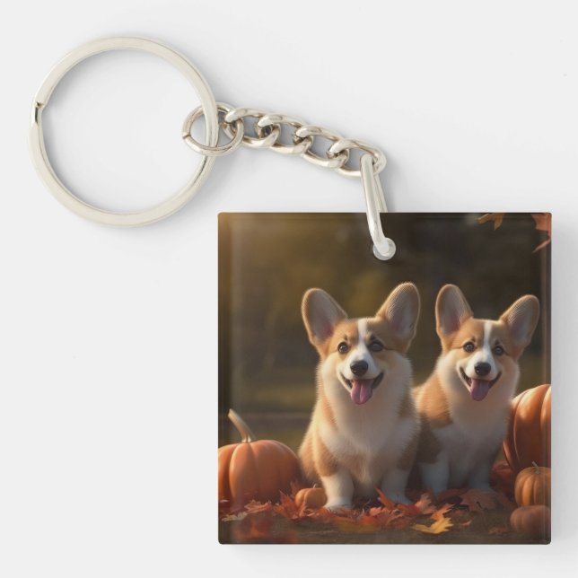Corgi Welppy Autumn Delight Pumpkin Schlüsselanhänger (Vorderseite)