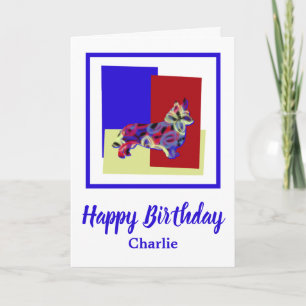 Corgi Welsh Chien Rouge Bleu Jaune Carte d'anniver