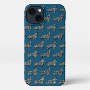 Corgi Welsh Dog Niedliche Silhouette Grid Blue iPhone Hülle