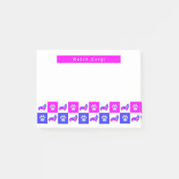 Corgi Welsh Dog & Paw Hot Pink & Blue Silhouette