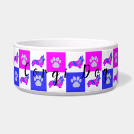Corgi Welsh Dog & Paw Hot Pink und Blue Pet Bowl Napf