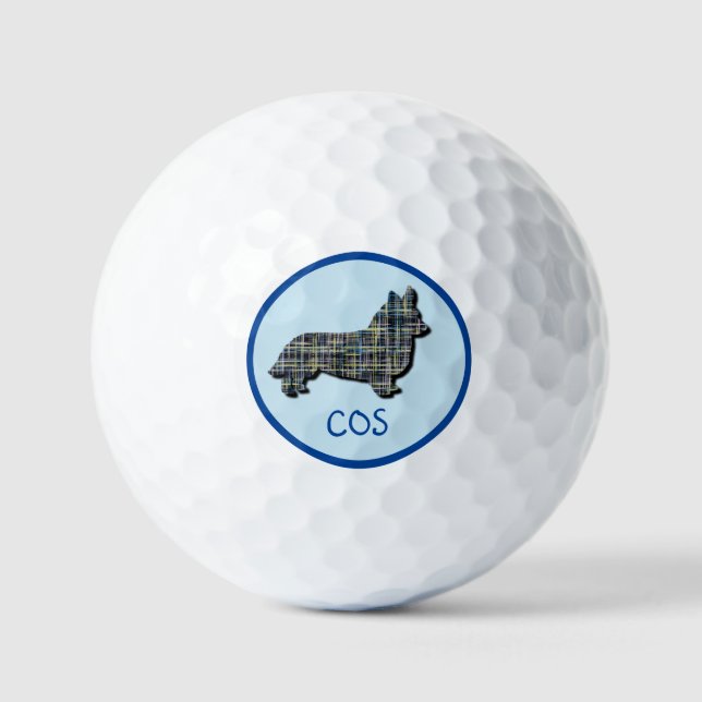 Corgi Welsh Dog Silhouette Monogram Grid Blue Golfball (Vorderseite)