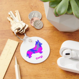 Corgi Welsh Dog Silhouette Paw Pink Blue White Schlüsselanhänger