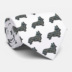 Corgi Welsh Dog Yellow & Black Grid White Cravate